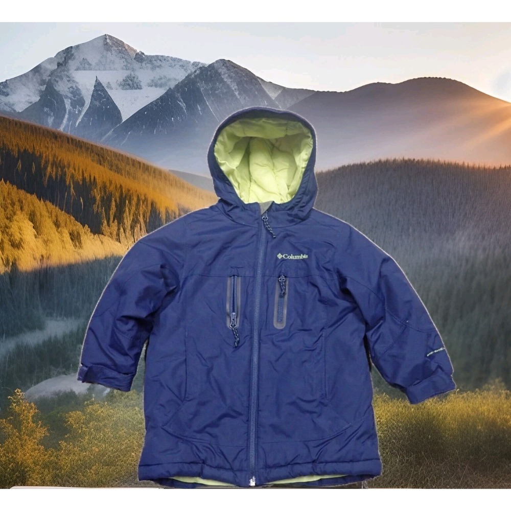 Columbia Omni-Shield Jacket Boys 4/5 Navy Blue Excellent Insulated Hooded Coat